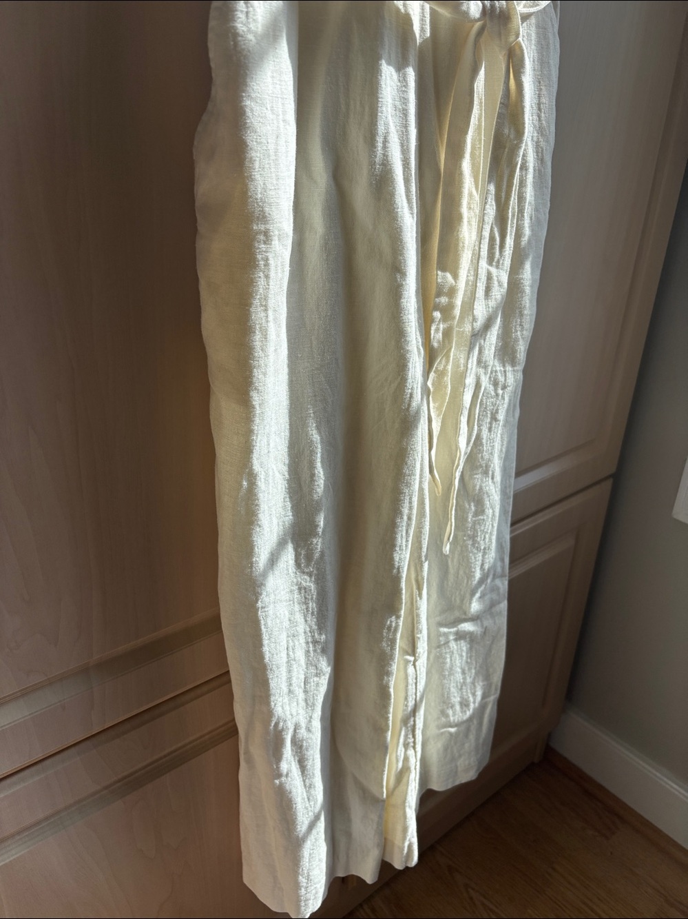 LOFT Cream Button-Front Linen Midi WIDE LEG JUMPSUIT Waist Tie NWT - Picture 4 of 9